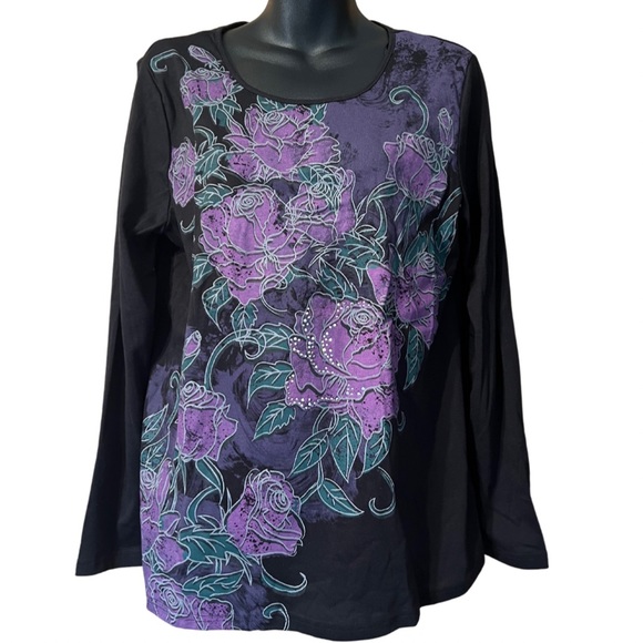 BLACK AND PURPLE LONG SLEEVE TSHIRT SIZE LARGE - Picture 1 of 8